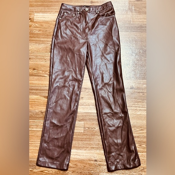 7 For all mankind vegan leather pants in chocolate brown. Size XS - Picture 4 of 5